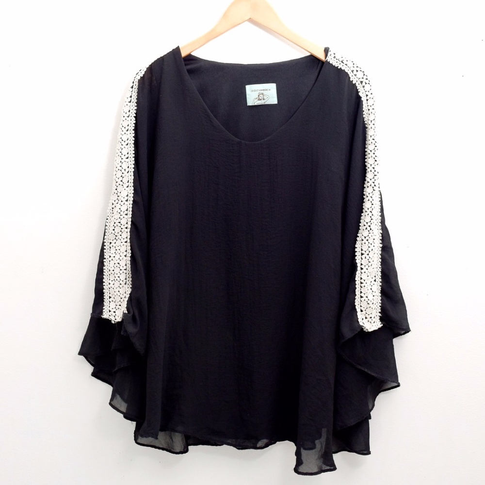 Judith March Sheer Oversized Black Poncho  Beach Coverup Size Small